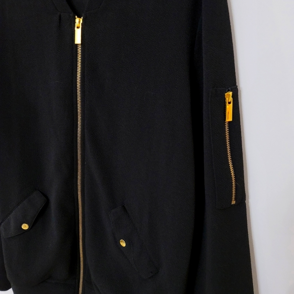 Olivia Blu Black Bomber Jacket With Gold Zipper Detailing​ - Picture 3 of 12